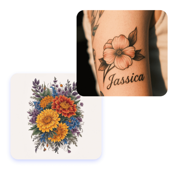 Online Birth Flower Tattoo Generator - Customize Your Birth Flower Bouquet Tattoo With Name 