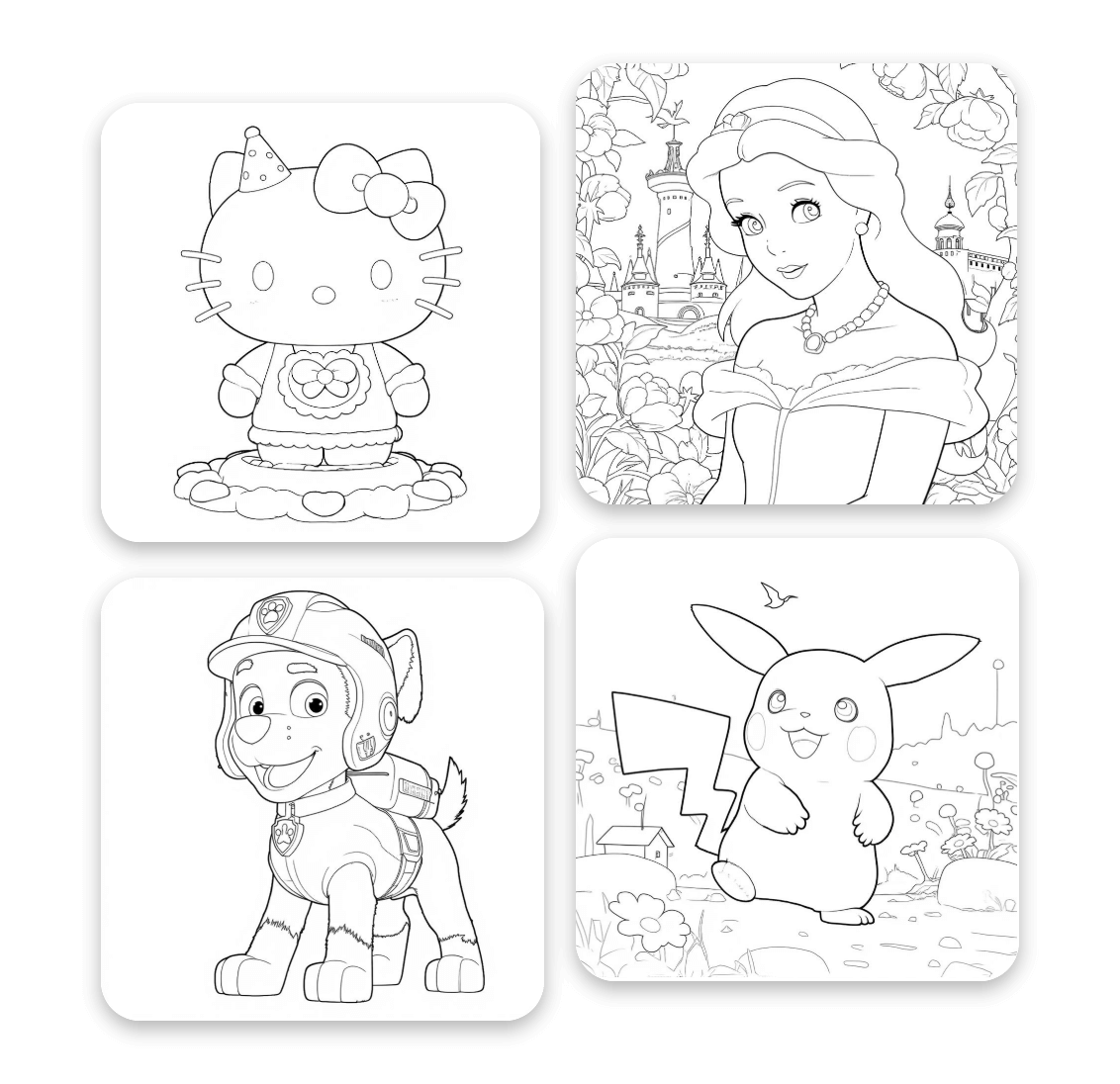 A anime coloring page generator to make Hello Kitty Paw Parol Pokemon Disney coloring page