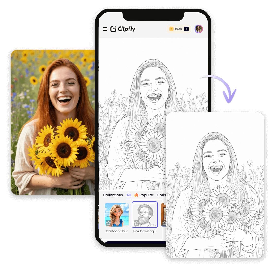 A coloring page generator app to turn photos into coloring pages on mobile phones