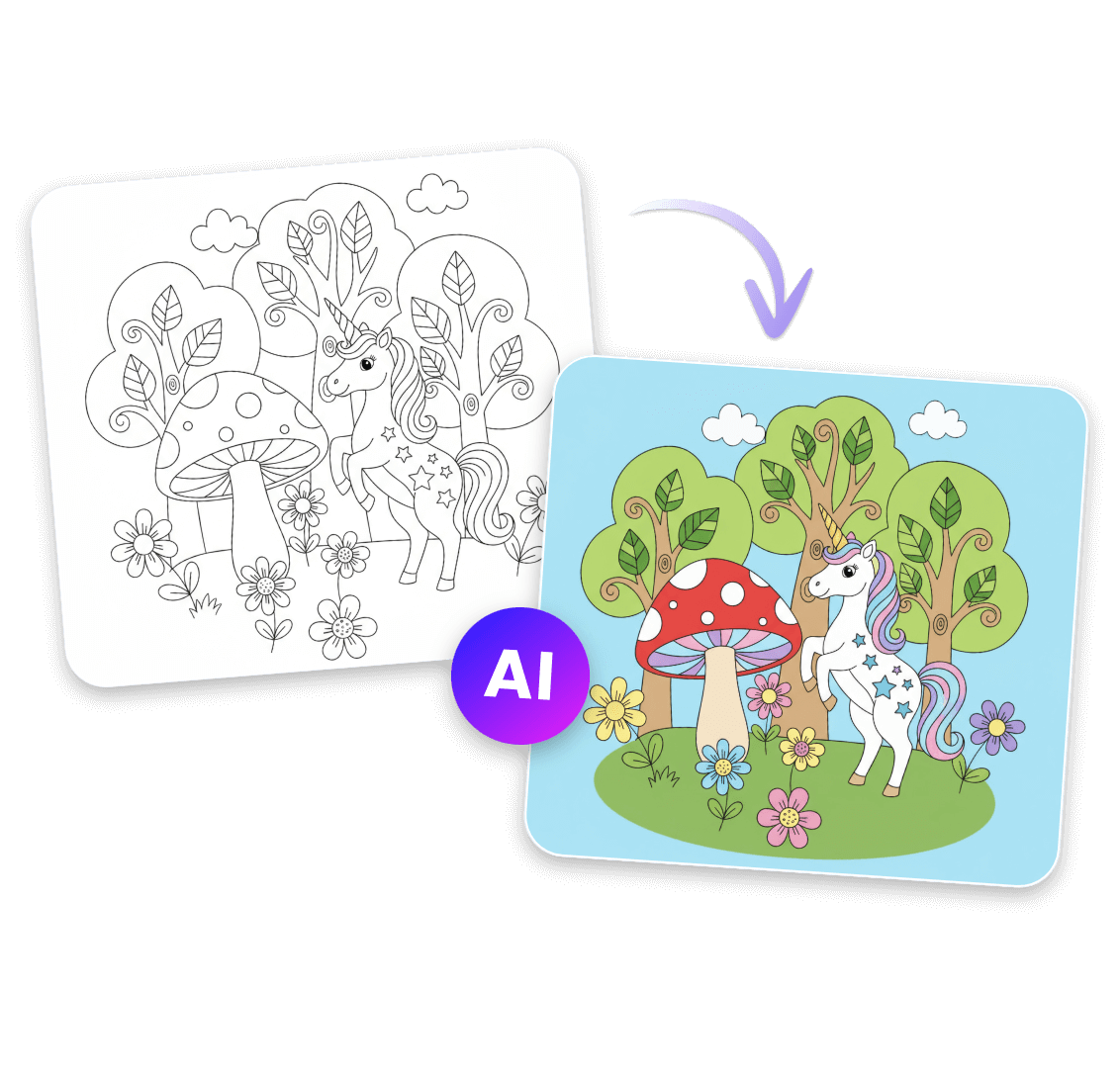 A image about adding colors to the coloring pages with AI