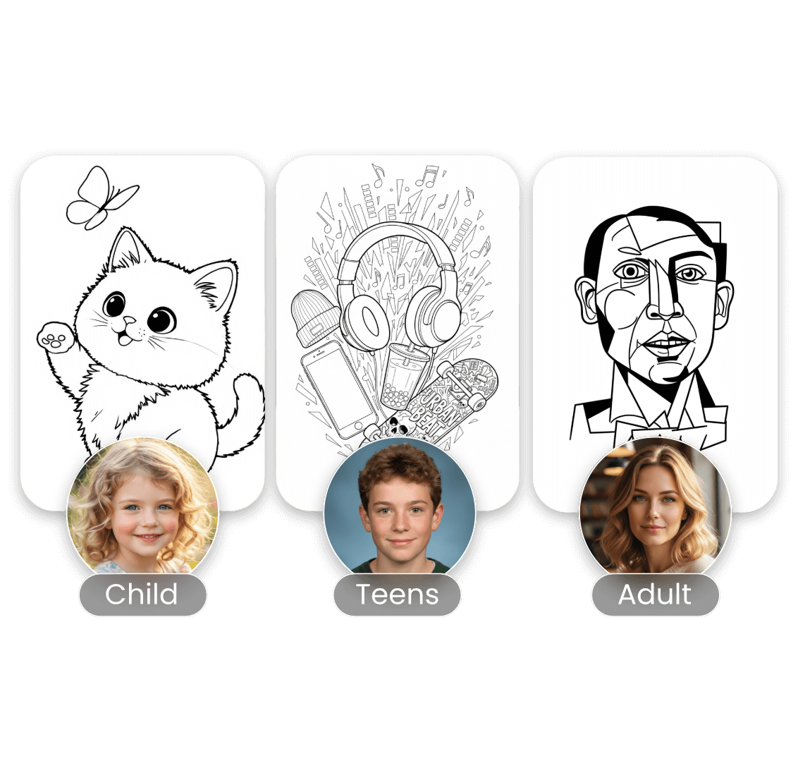 A photo to coloring page converter for kids teens and adults