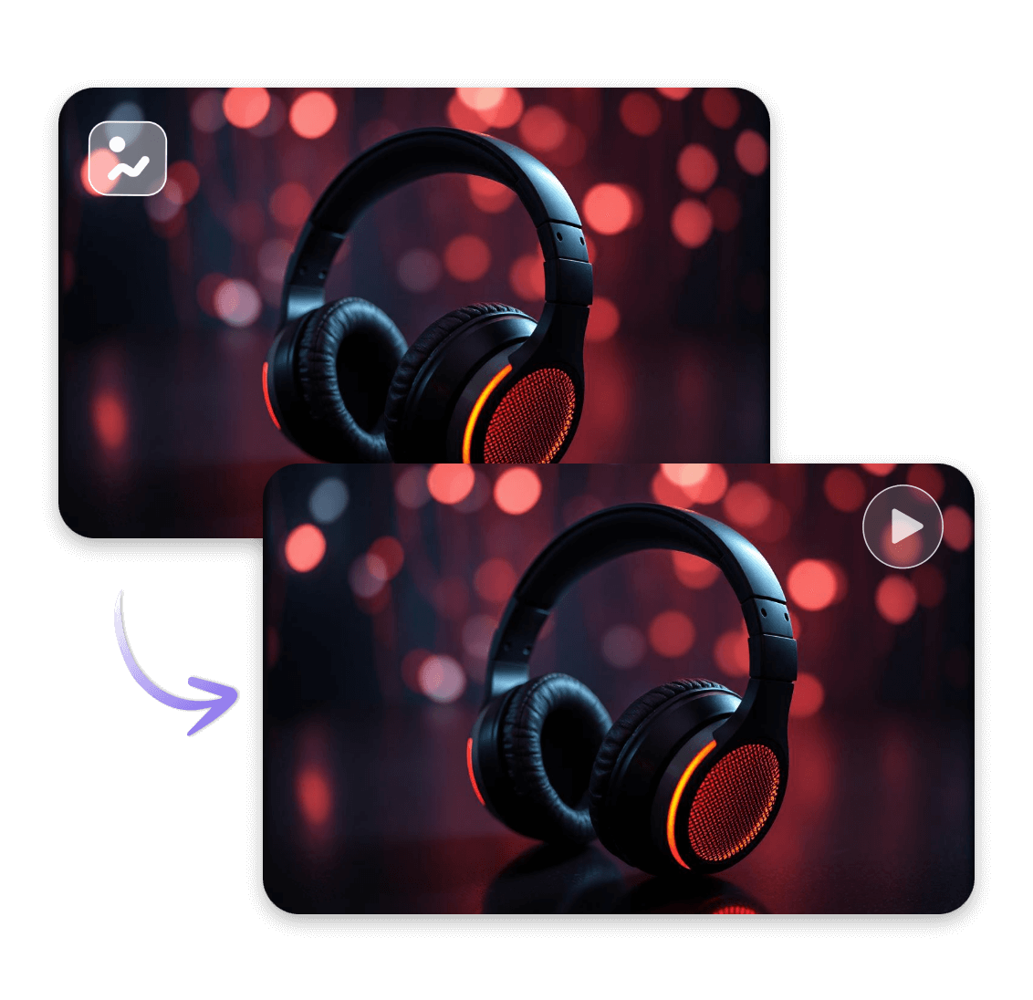 Upload an image of a static headphone to turn it into an animation video