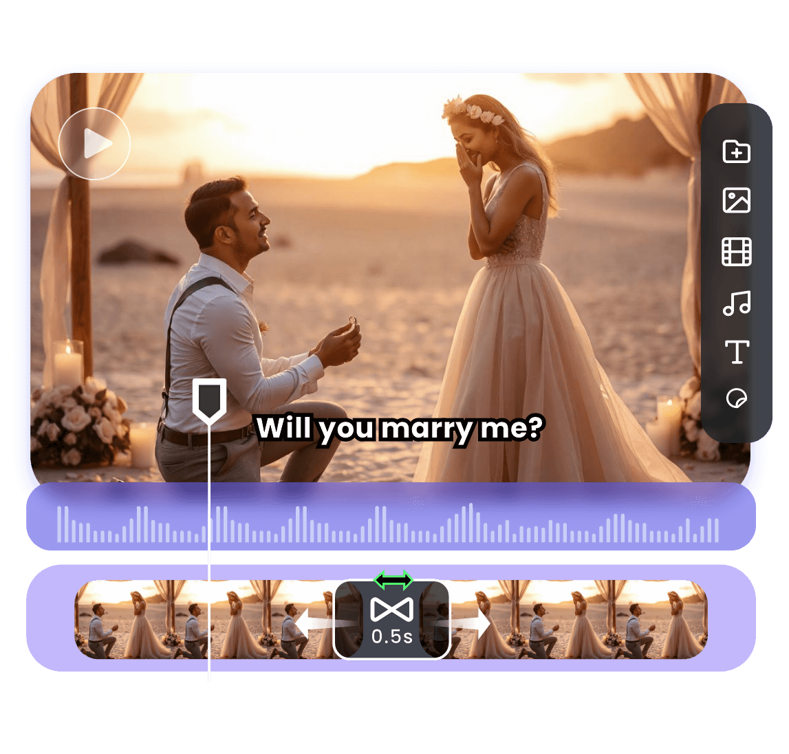 AI movie editor featuring adding transitions and captions