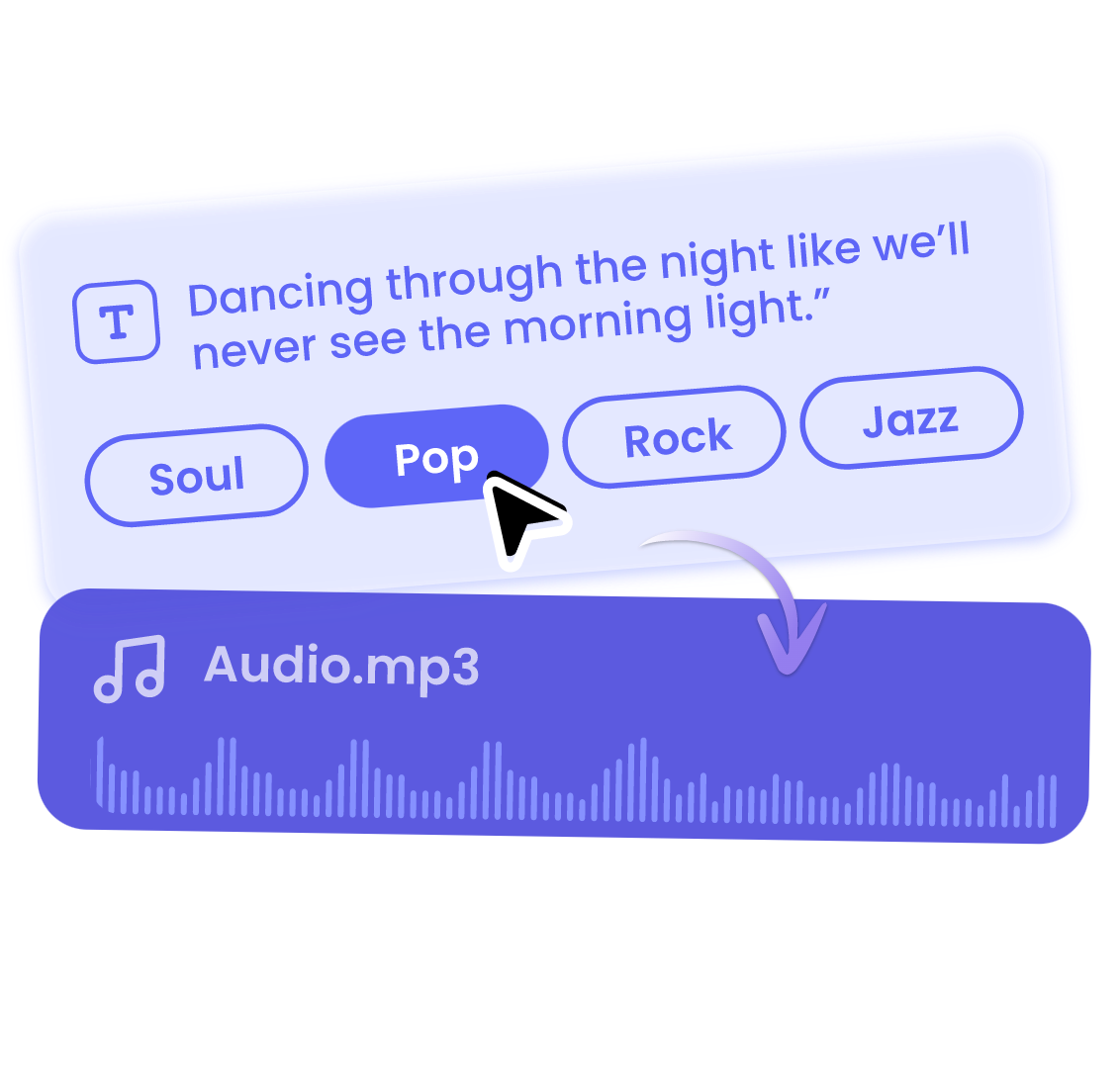 AI music generator featuring entering text and generating a pop song