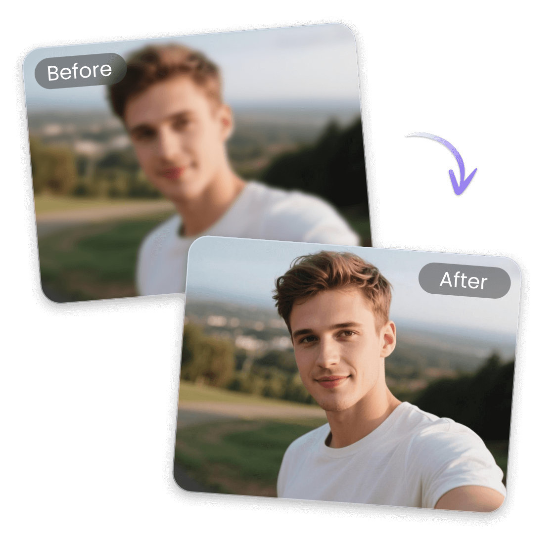 AI selfie enhancer featuring converting a blurry male portrait to clearer one