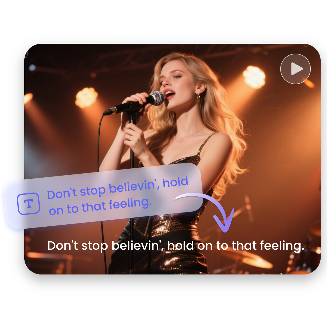 AI video auto caption tool featuring adding lyrics to a woman who is singing