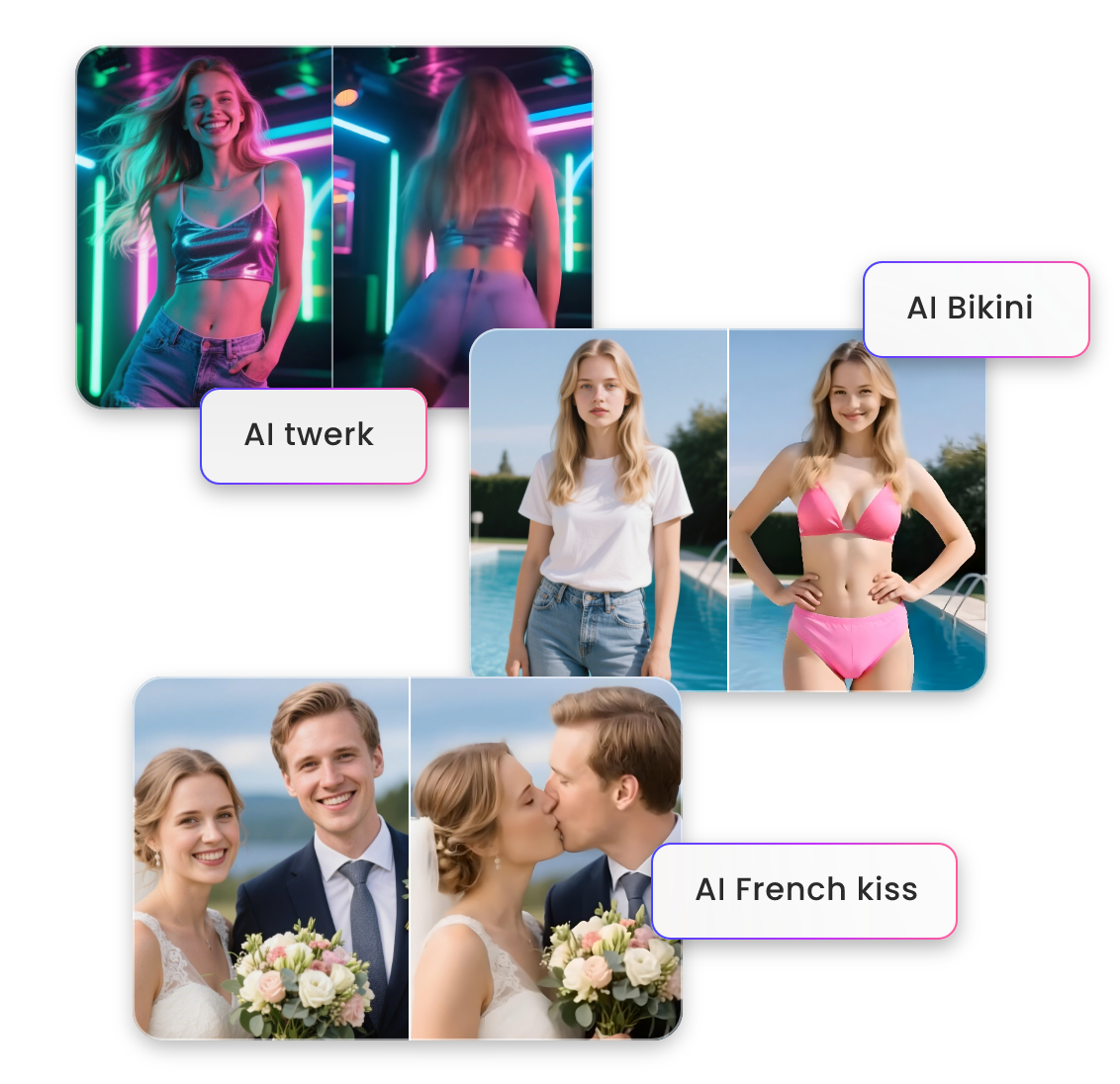 AI video templates featuring AI twerk bikini and kiss