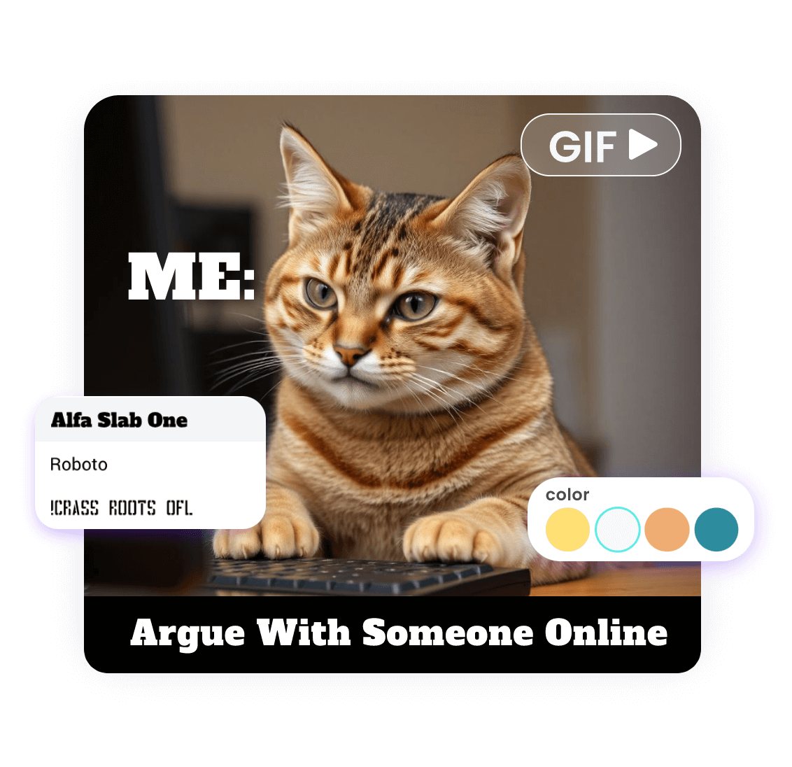 Add captions to a gif of a cat typing on the keyboard