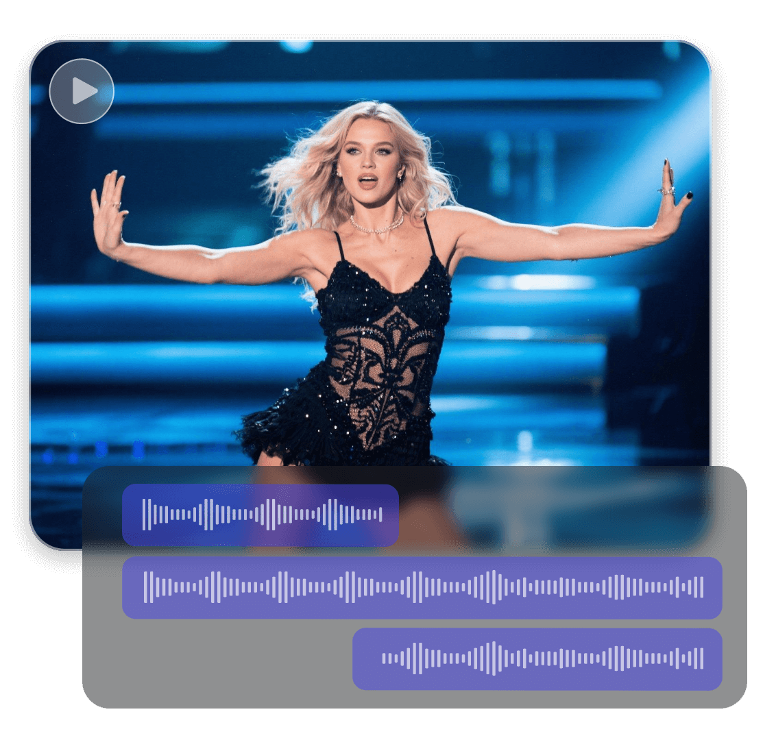 Add multiple audio clips to a dancing video of a blonde girl in a black halter dress