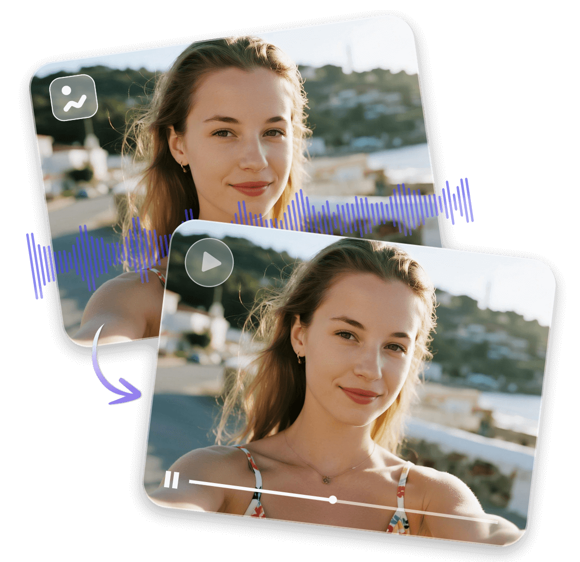 Add music to a balck hair girls travel photo and create a music video