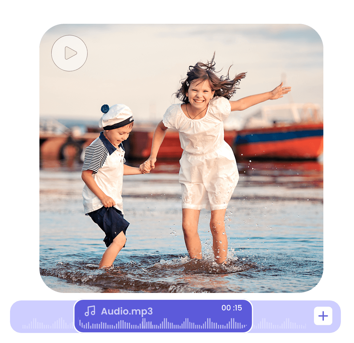 Add music to the video of a girl and a boy playing in the lake