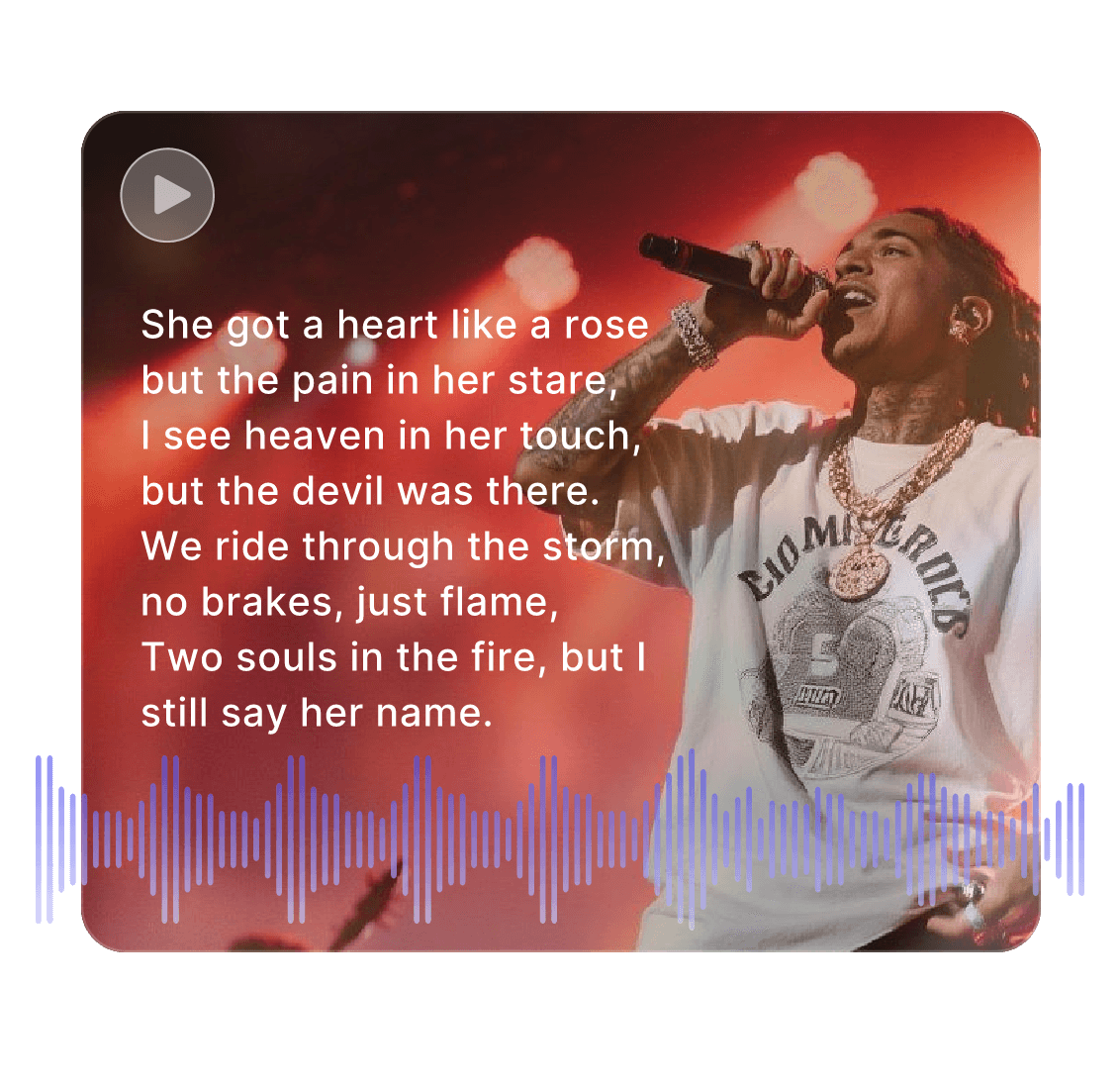 Add song to photo of a singing man with the lyrics