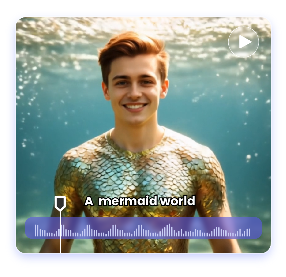 Fügen Sie einem männlichen Meerjungfrauenvideo passende Musik und romantische Untertitel hinzu