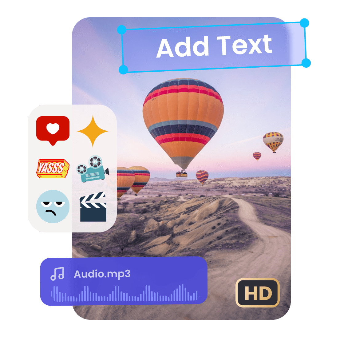 Add text stickers music to an hd hot air balloon video