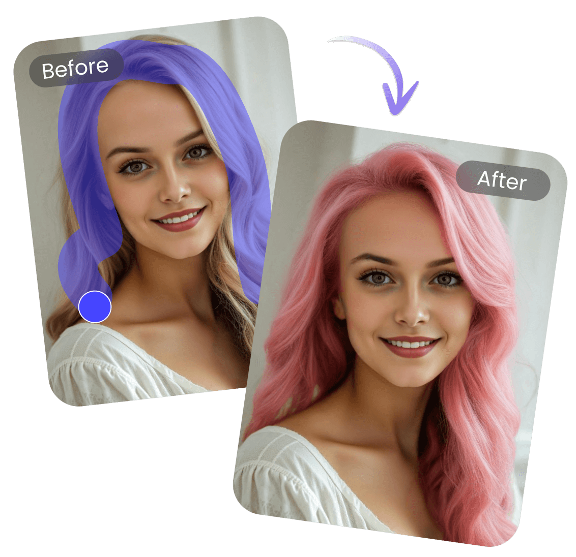 Mude o cabelo loiro de uma garota para rosa com um substituto de cor de IA