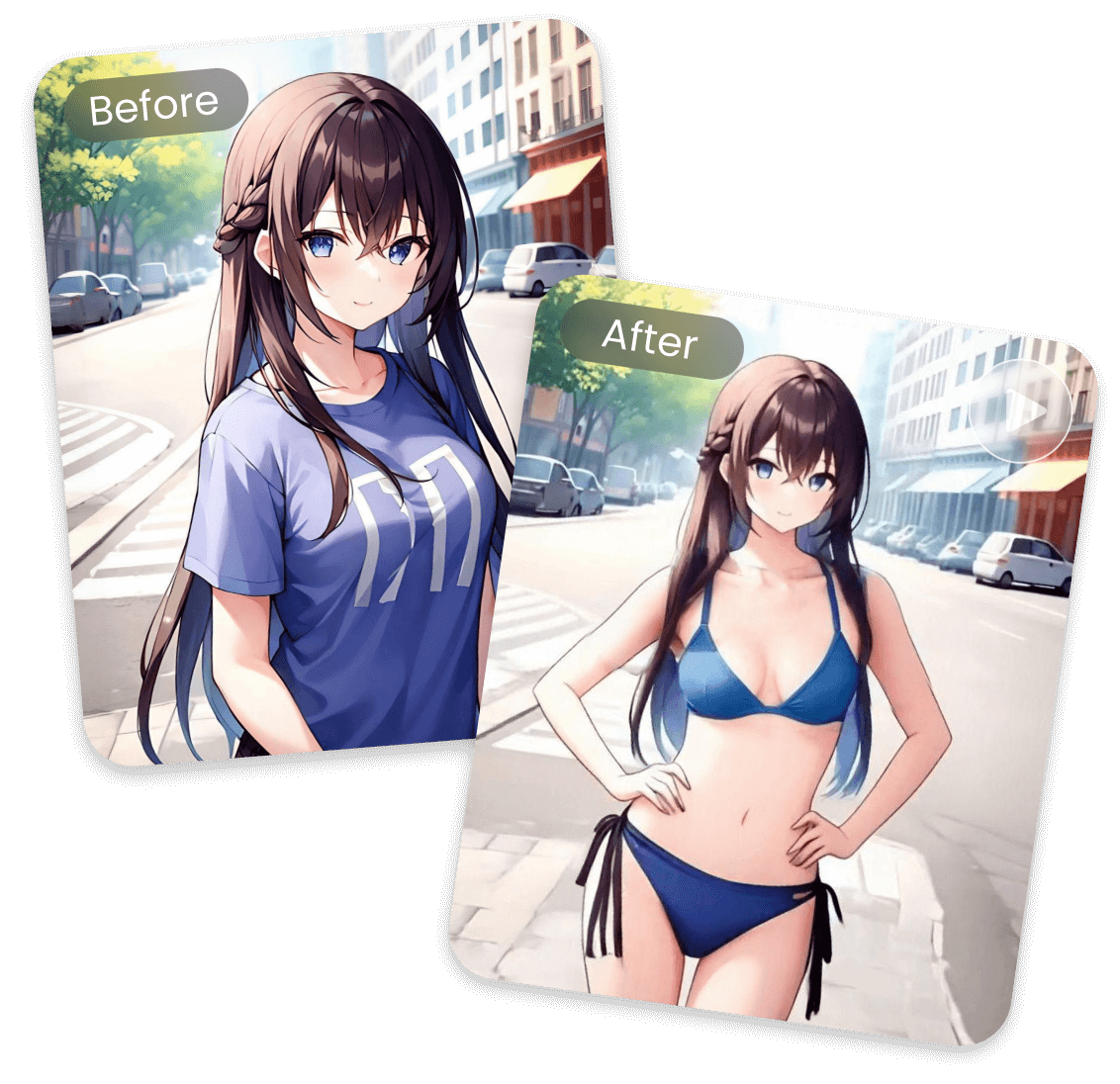 Change an anime girls blue t shirt into a blue bikini