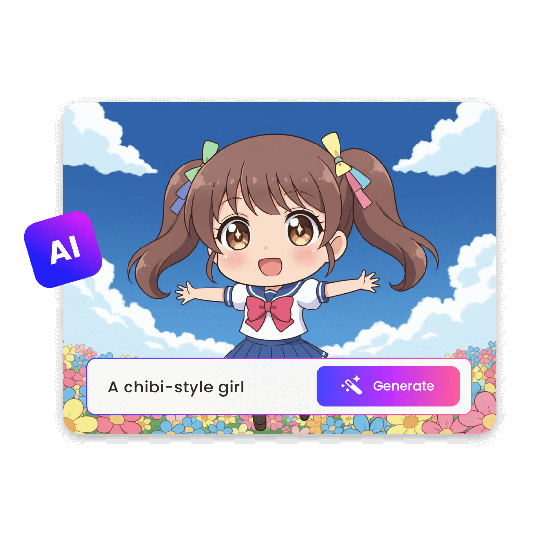 make a anime chibi style girl from prompt with two tails