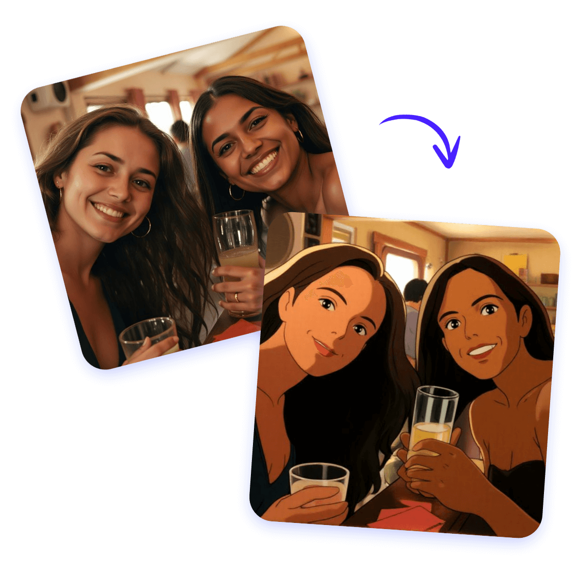 Gruppenfoto von zwei Frauen in ein Anime-Bild umwandeln