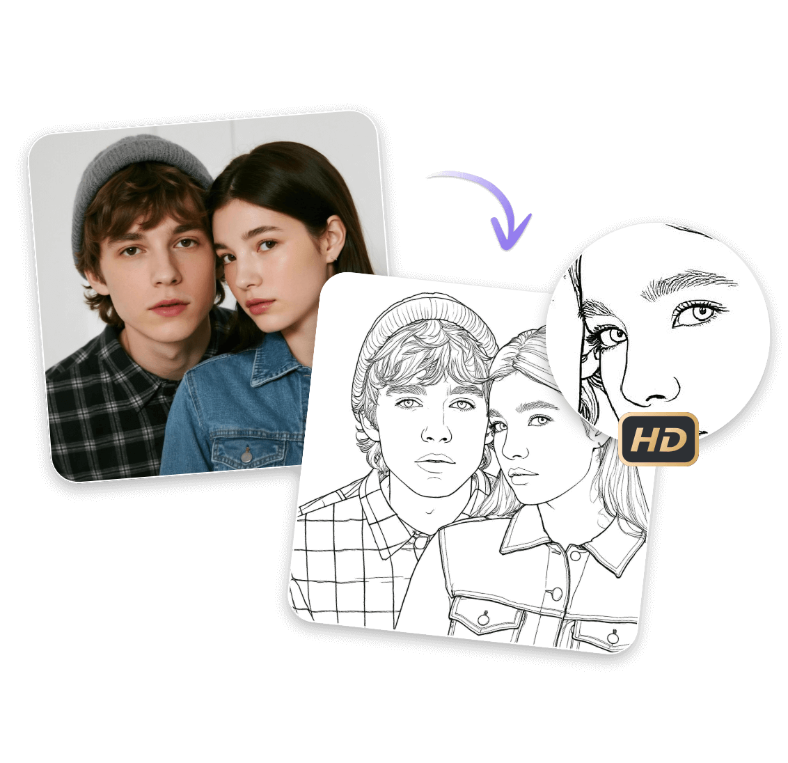 Convert a photo to coloring page with high definition