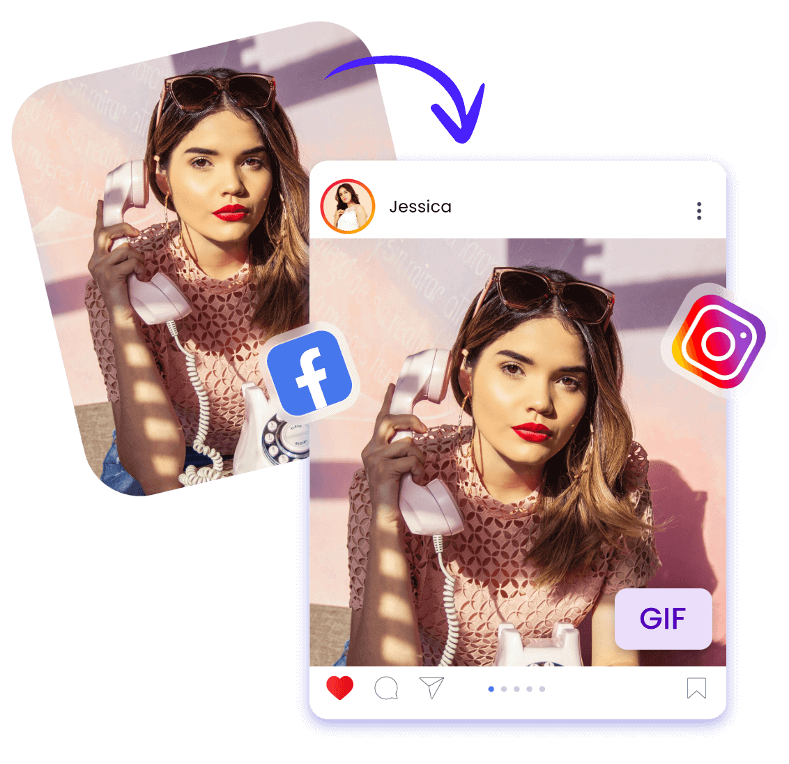 Convert a picture of a girl on the phone into a GIF and share it on social media