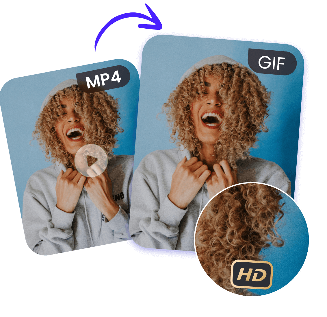Convert mp4 video of a laughing woman to gif in high quality