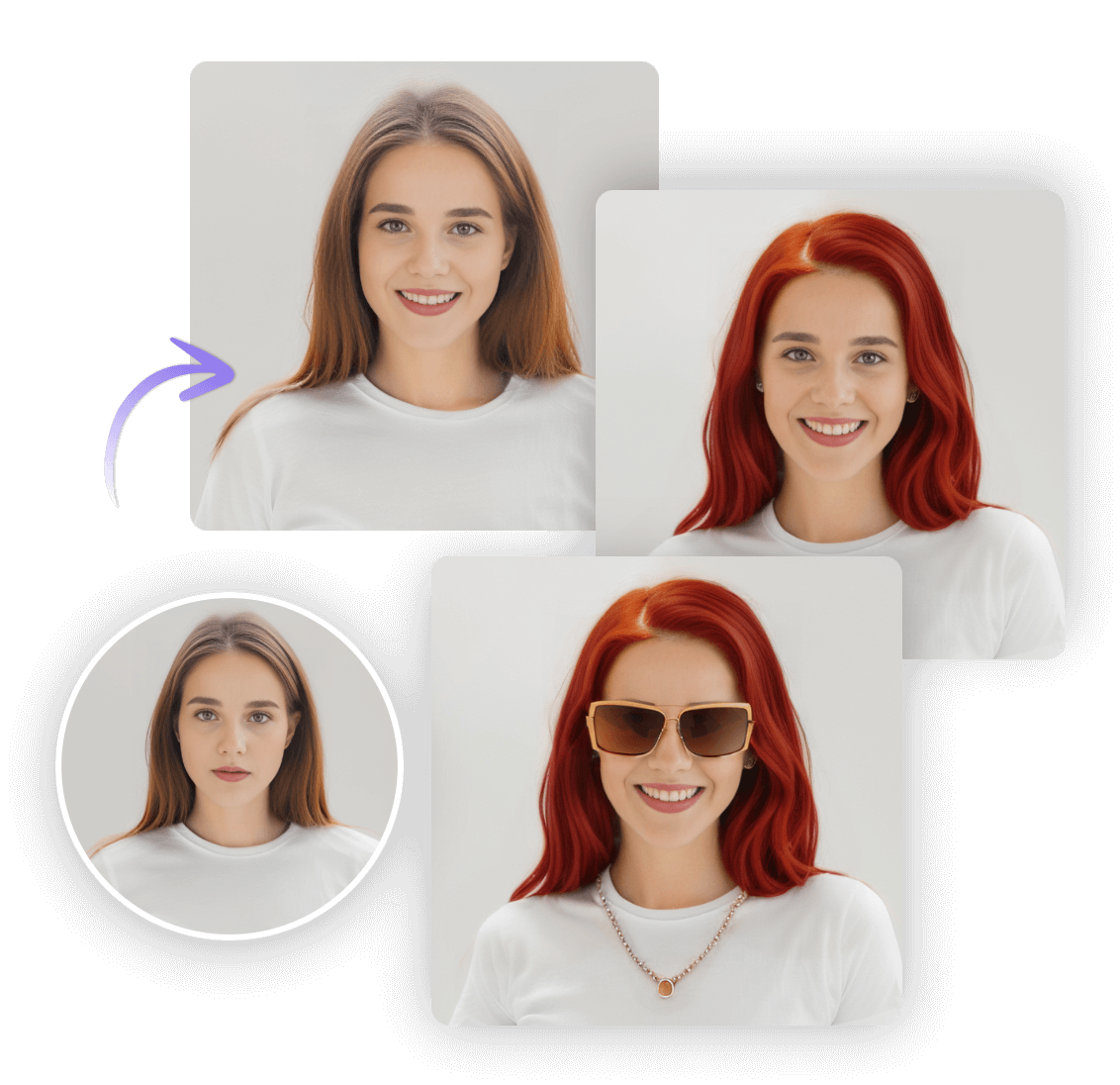 personnaliser le visage IA avec différentes coiffures, expressions et accessoires