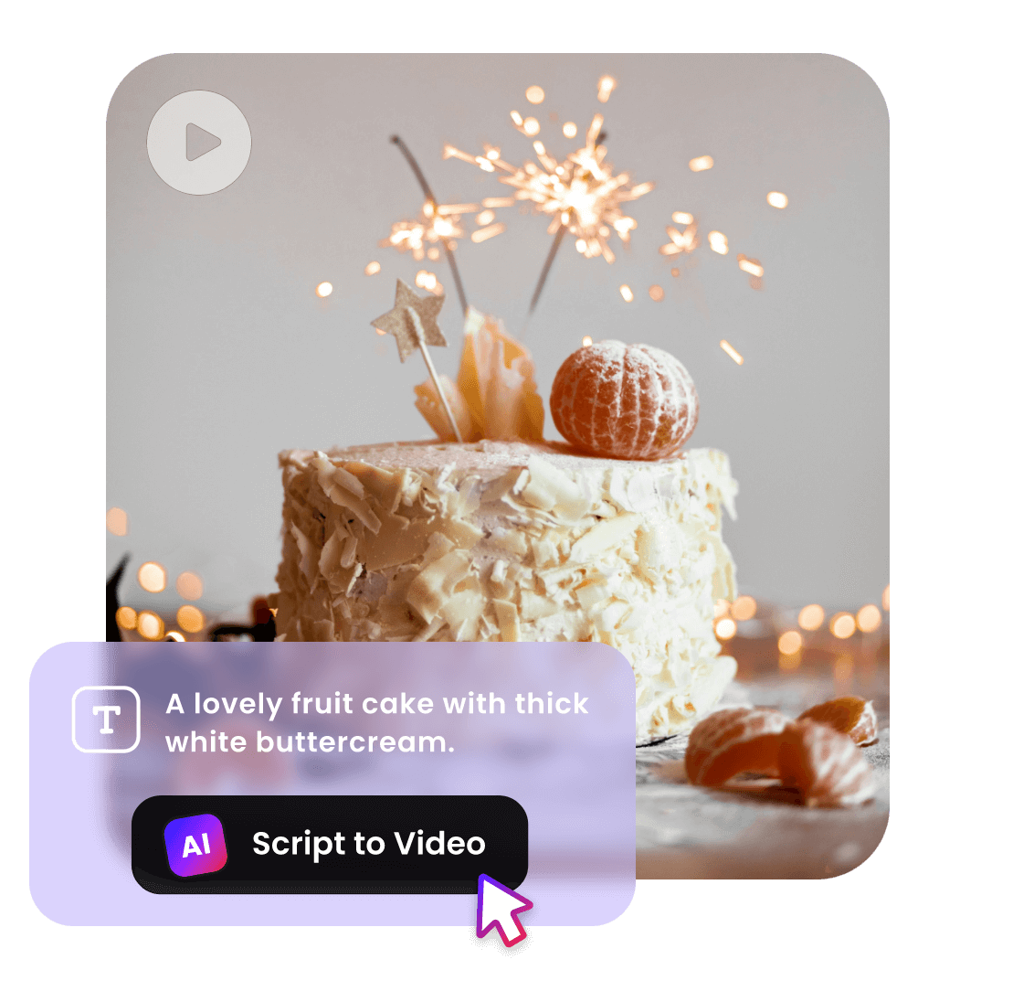 Generate a video of a fruit cake candle burning from text