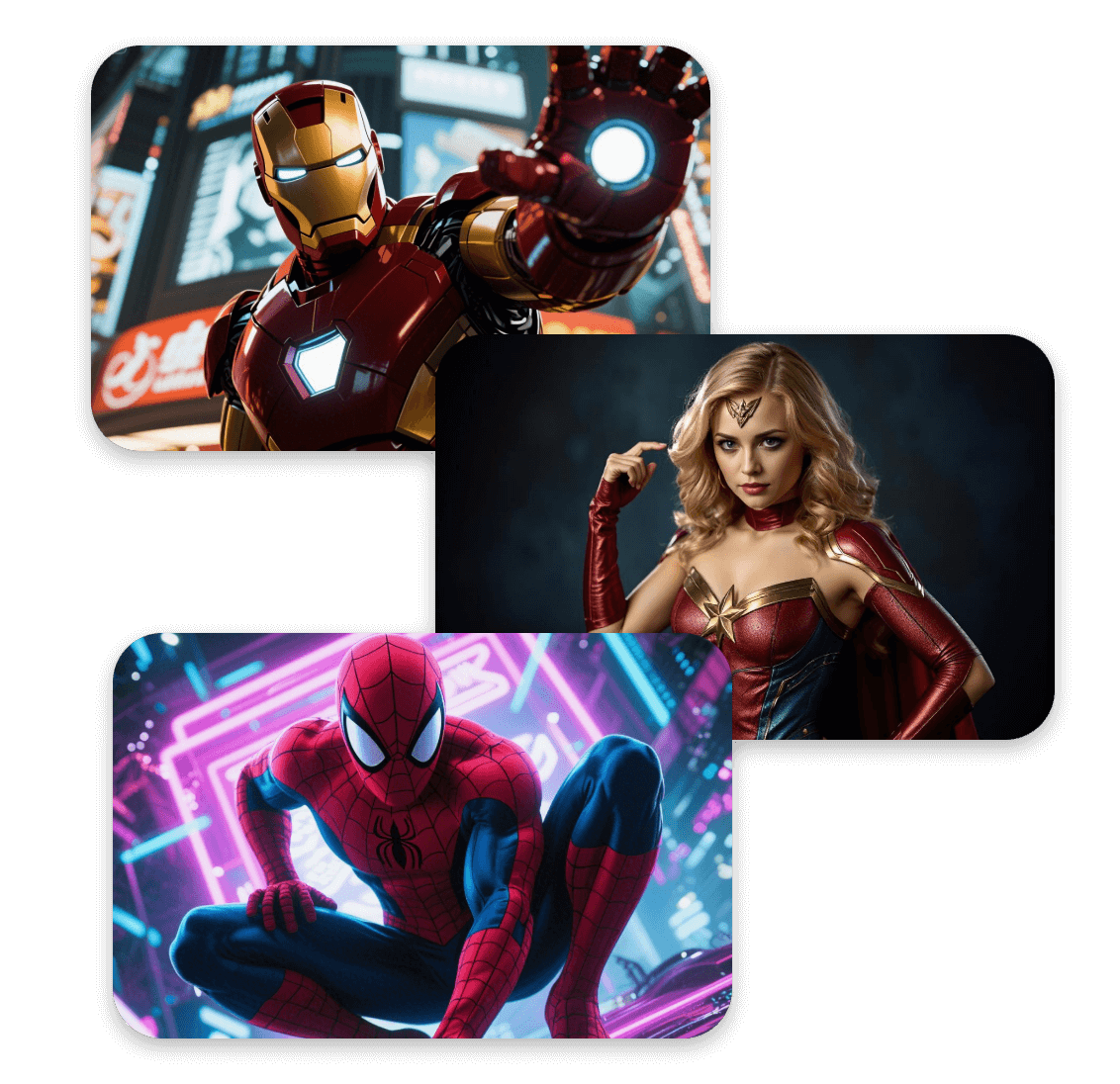 Generate superheroes randomly including an iron man a captain marvel a spiderman