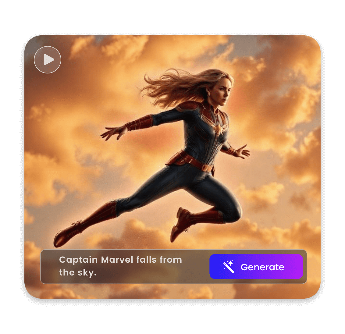 Gere o vídeo completo da Capitã Marvel caindo do céu