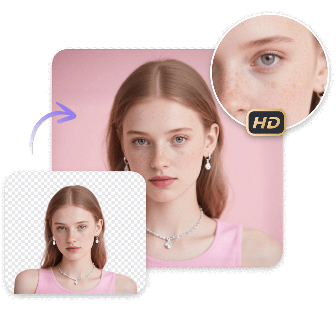 HD quality BG remover and changer featuring a beautiful woman in pink dress