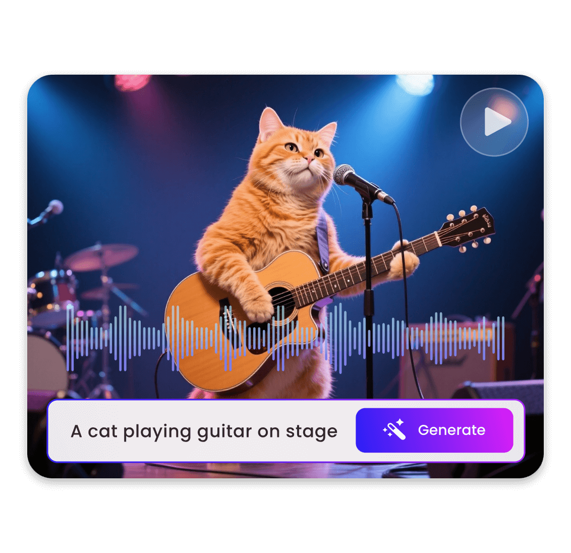 Kling ai creates a funny video showing a cat playing guitar on the stage