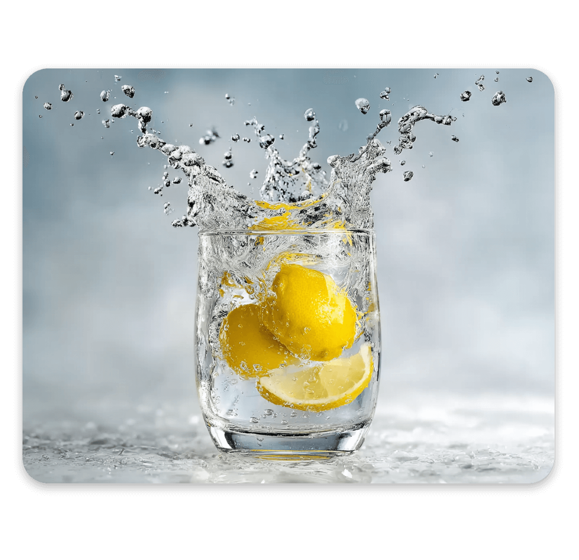 Lemon slices placed in a glass bottle splashing water