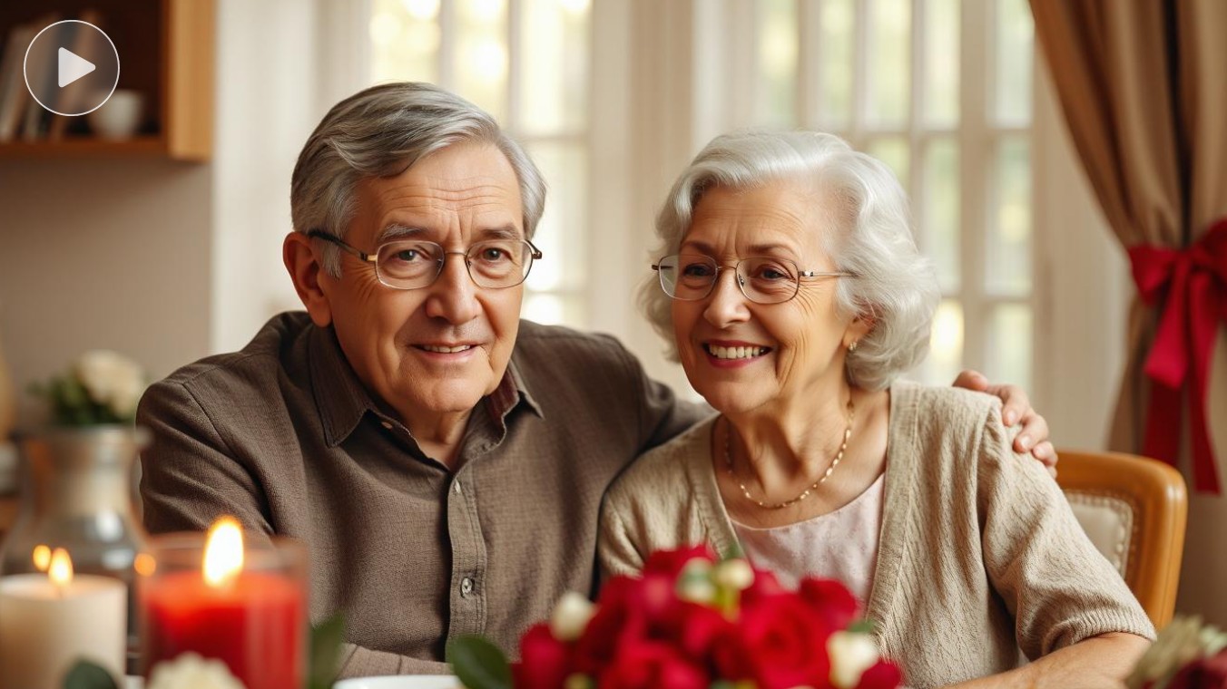 crie um vídeo de bodas de ouro de um casal idoso com o clipfly