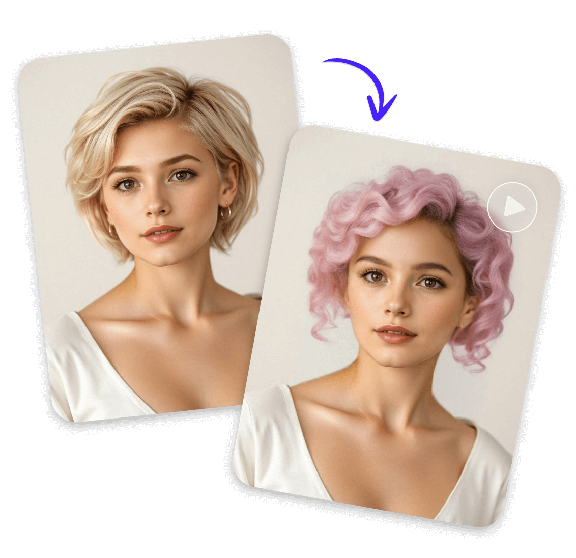 Perm the hair and change the hair color from blonde to pink