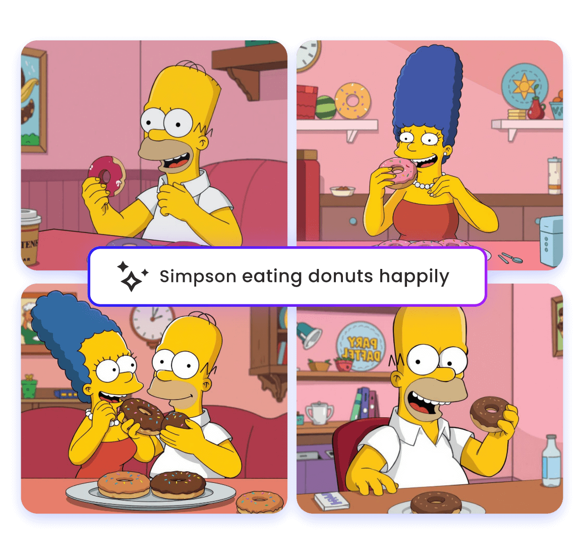 Randomly generate different Simpson characters with a single sentence of text simpson eats a hamburger