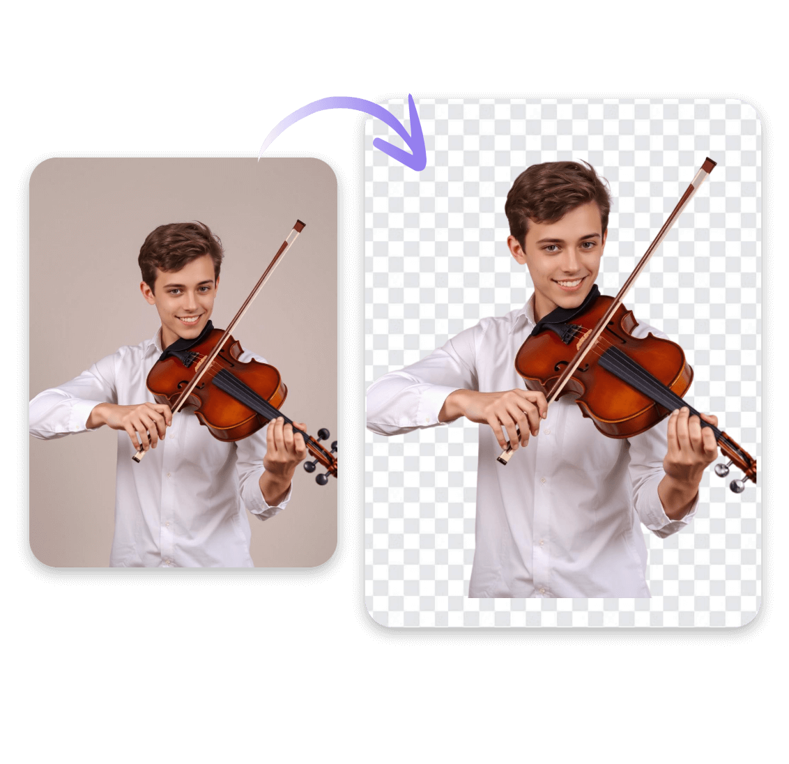 Remove color from a photo of a boy in a white shirt playing the violin