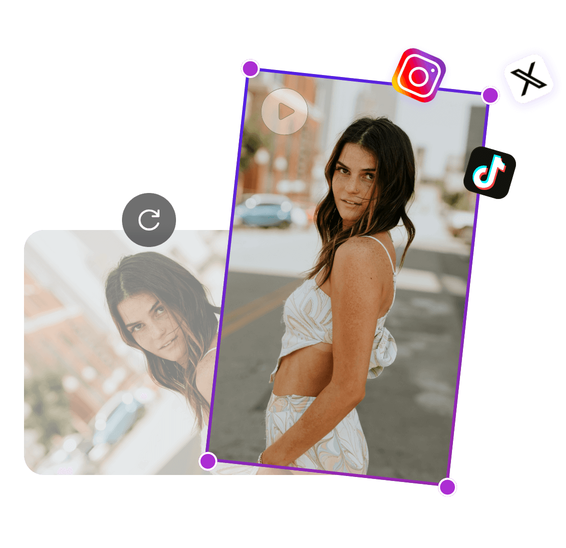 Rotate a image of a girl in a white dress into horizontal and share it to social media