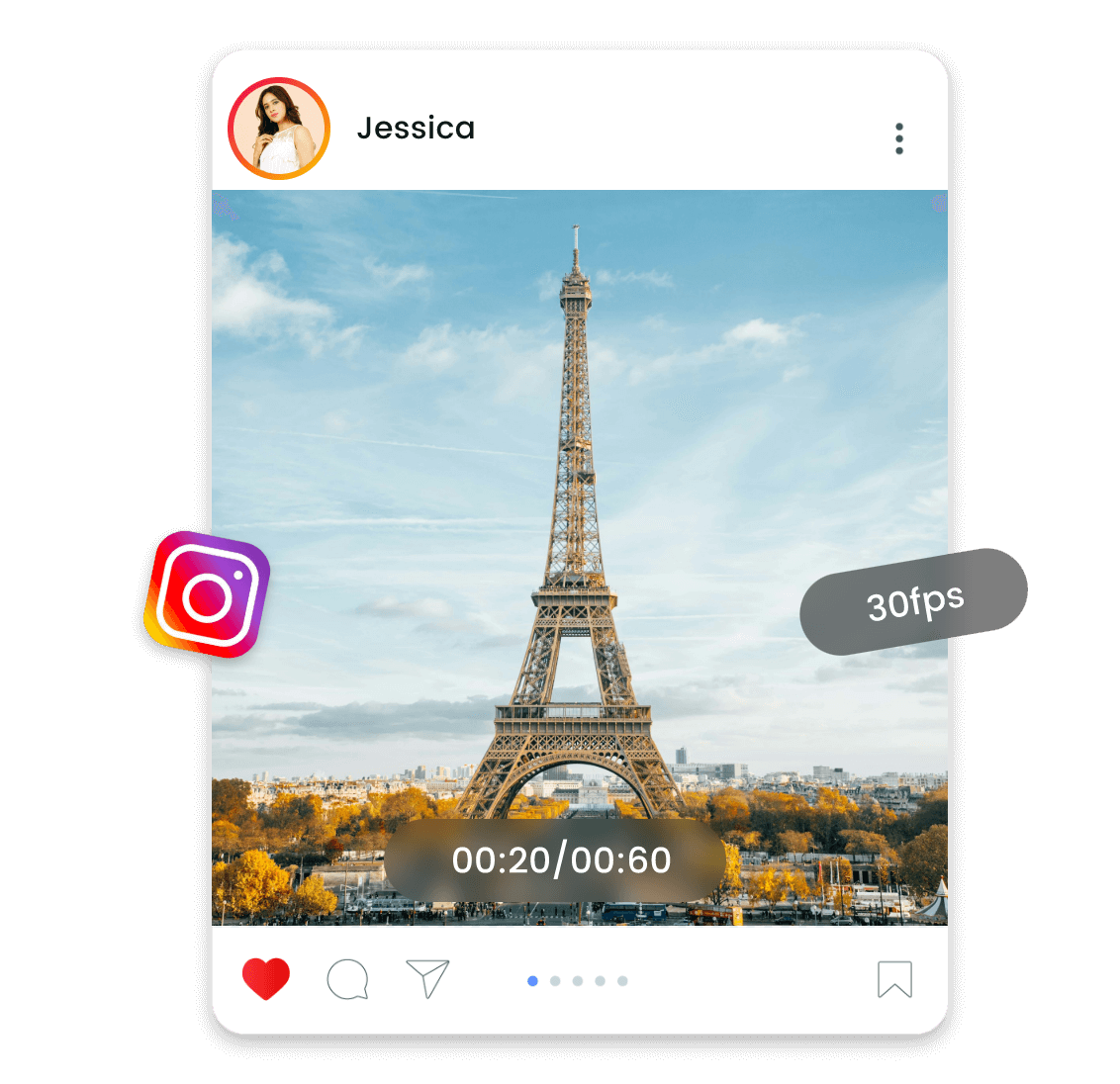 Share 20s of Eiffel Tower video on ins
