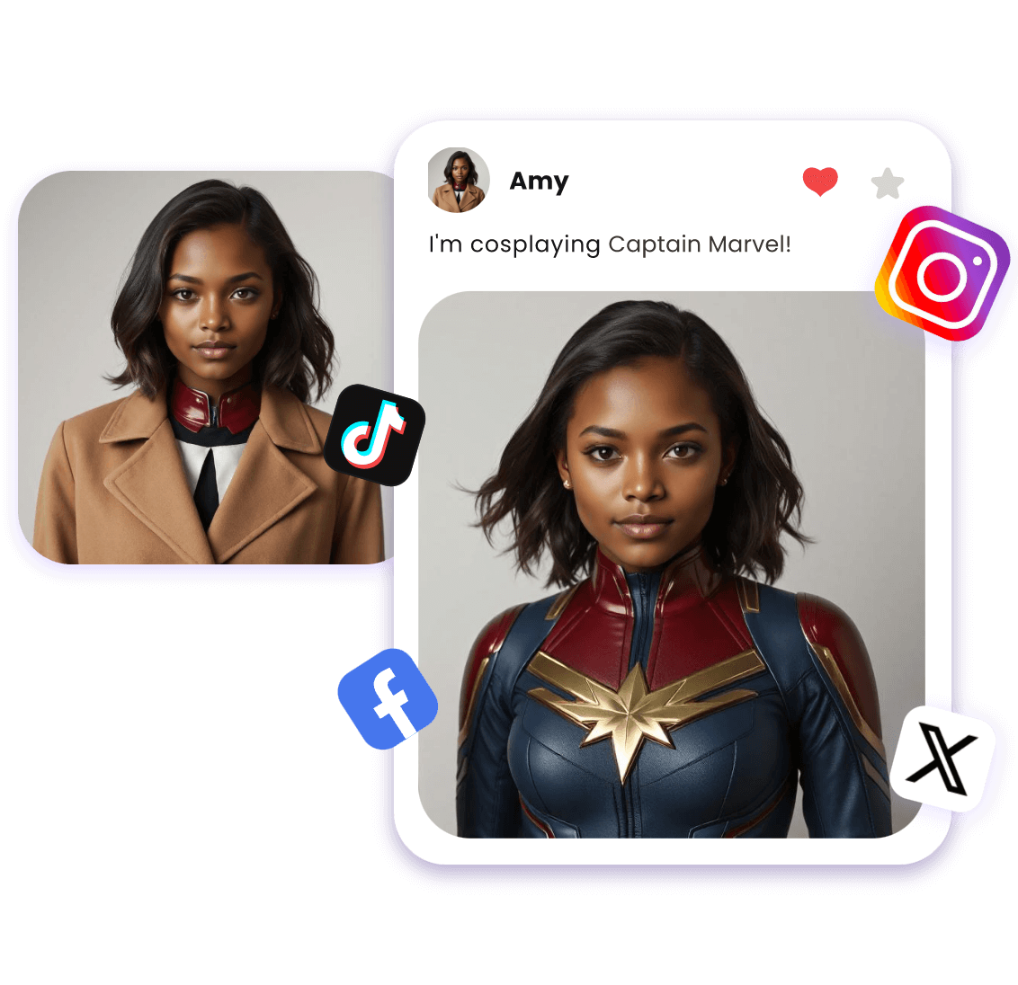Compartilhe suas fotos de cosplay da Capitã Marvel nas redes sociais