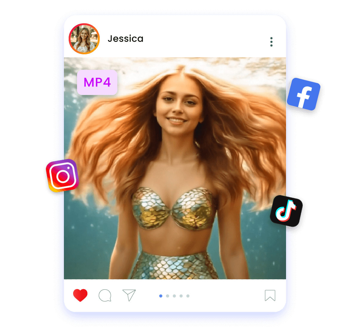 Teilen Sie Ihr wunderschönes Video zur Verwandlung in eine Meerjungfrau in den sozialen Medien