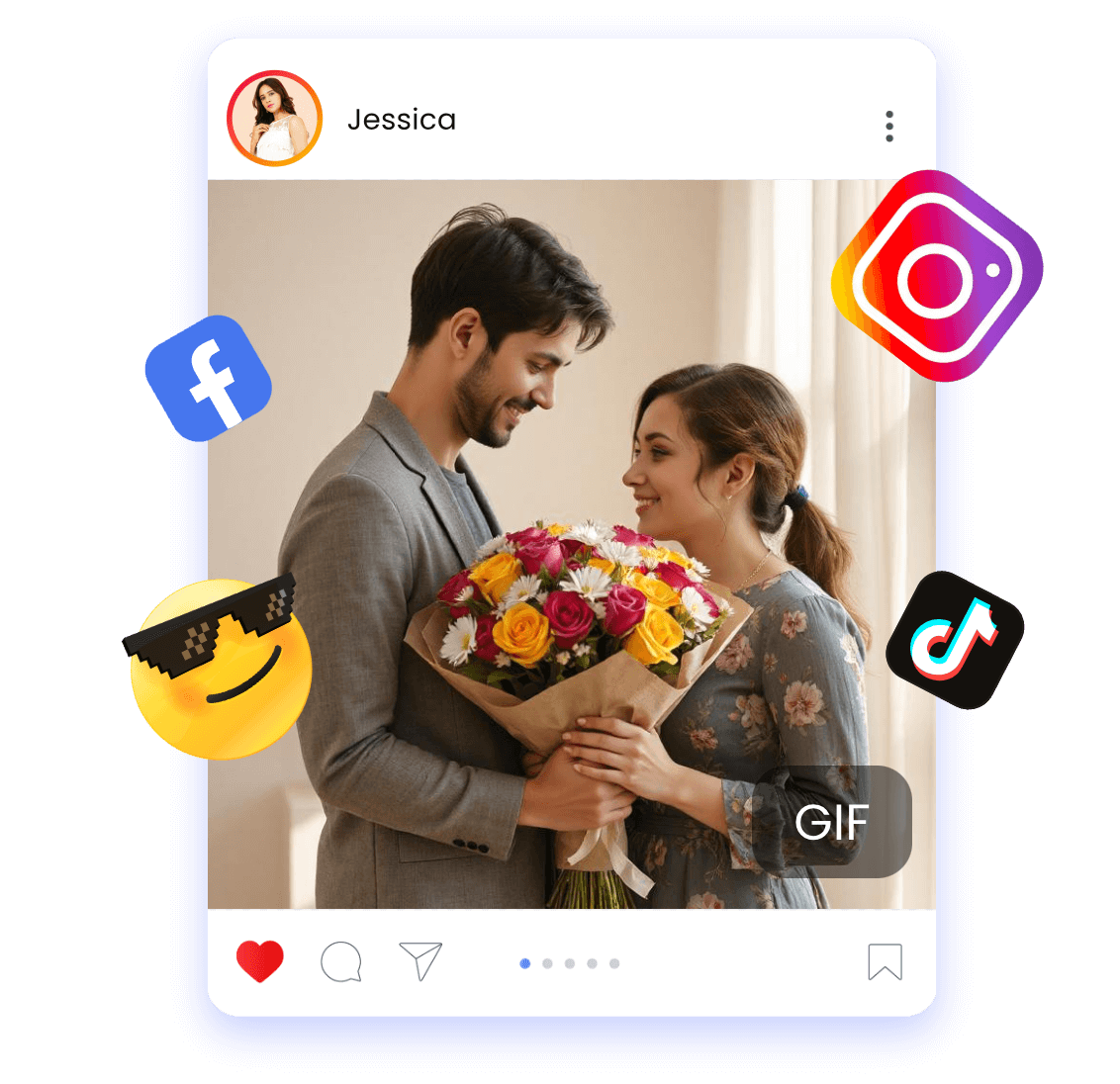 Share your flower giving gif to the social media such as facebook twitter ins and tiktok
