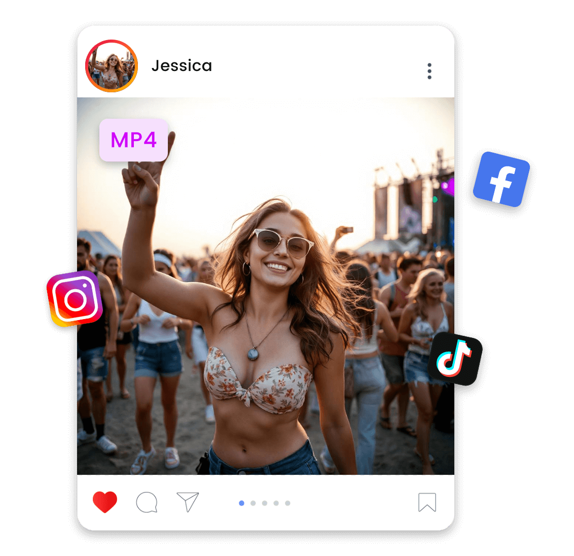 Compartilhando um vídeo MP4 de garotas felizes nas redes sociais