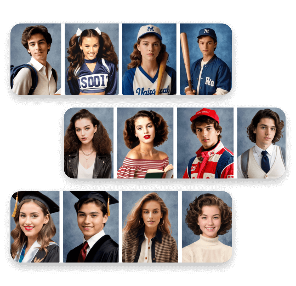 Show 12 clipflys yearbook templates including man and woman