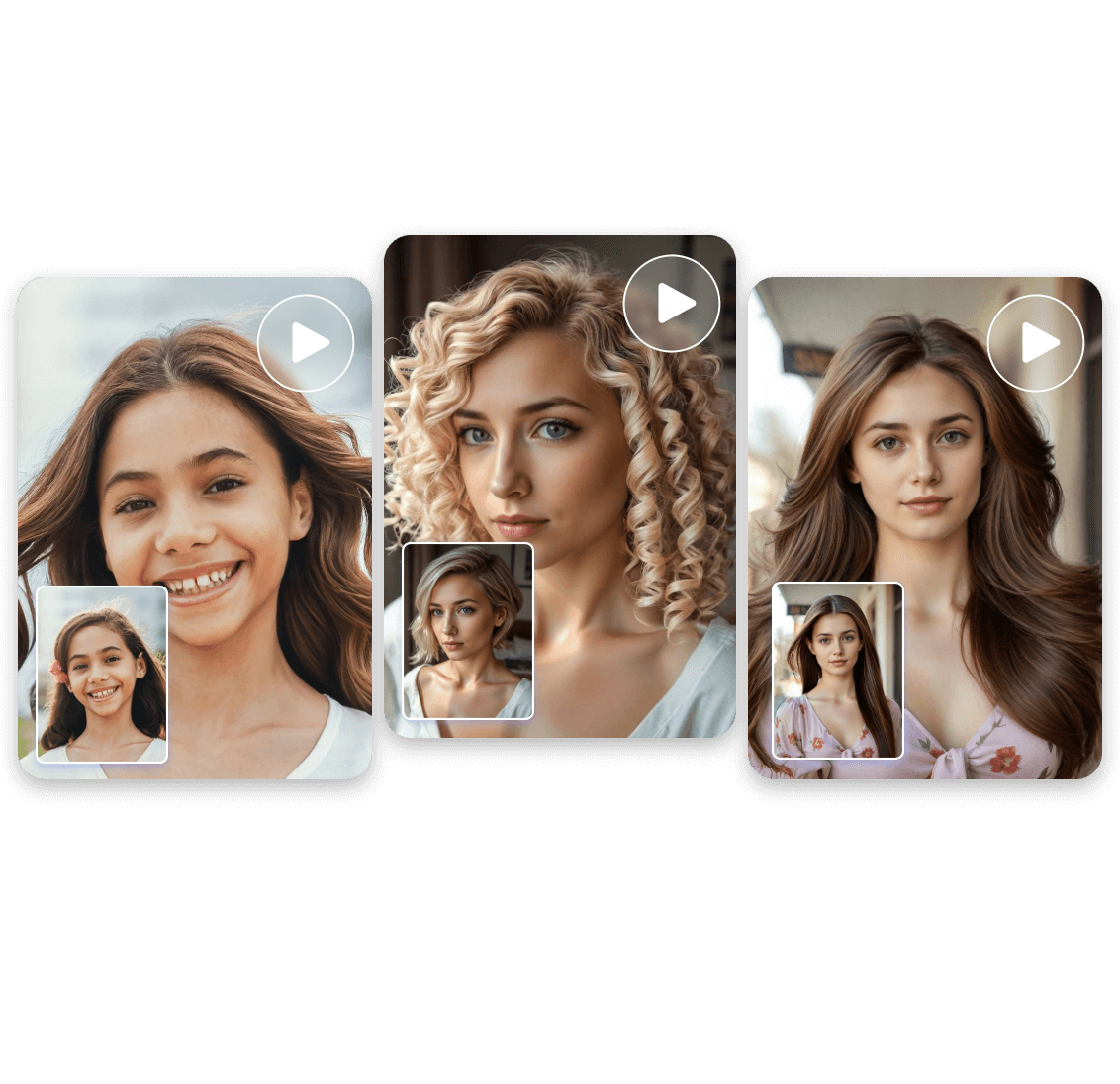 Showcase three different perm haircuts including fishtail perm long wavy hair and short curly hair