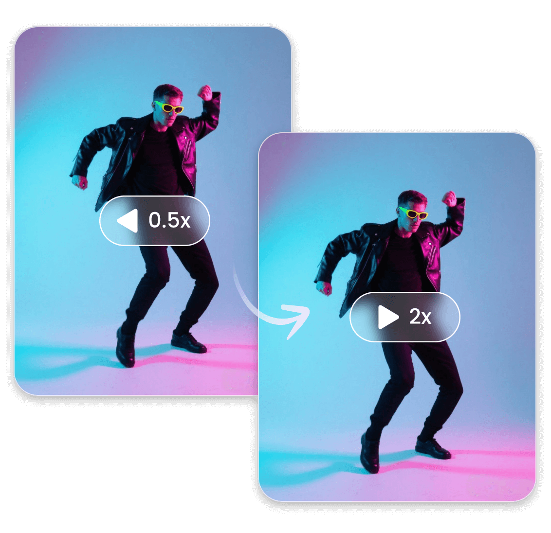 Speed up the 0 5x slow mo video of a dancing man by 2x