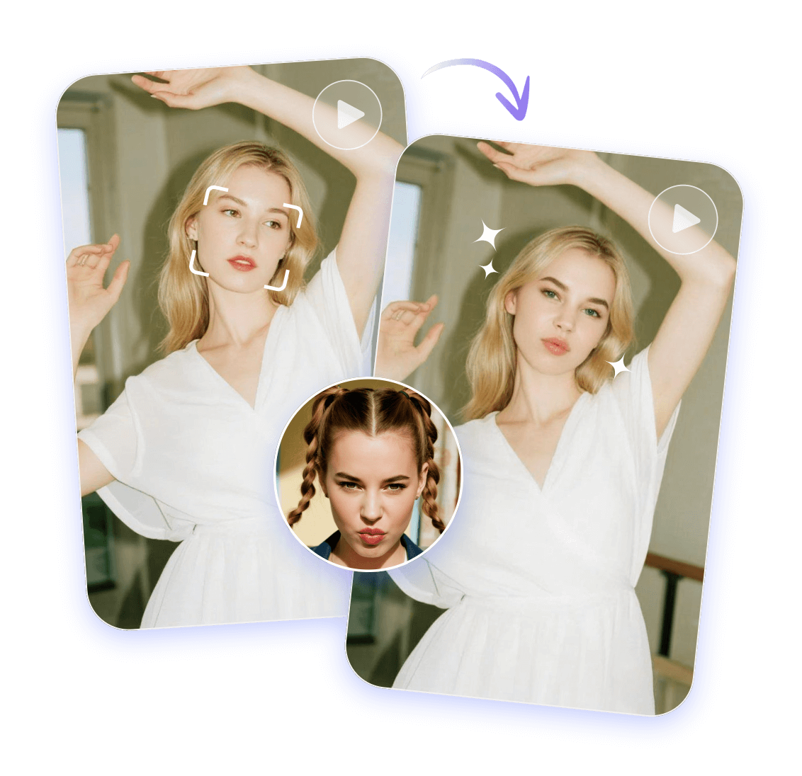 Swap the face of a lady with a dancing video in clipfly