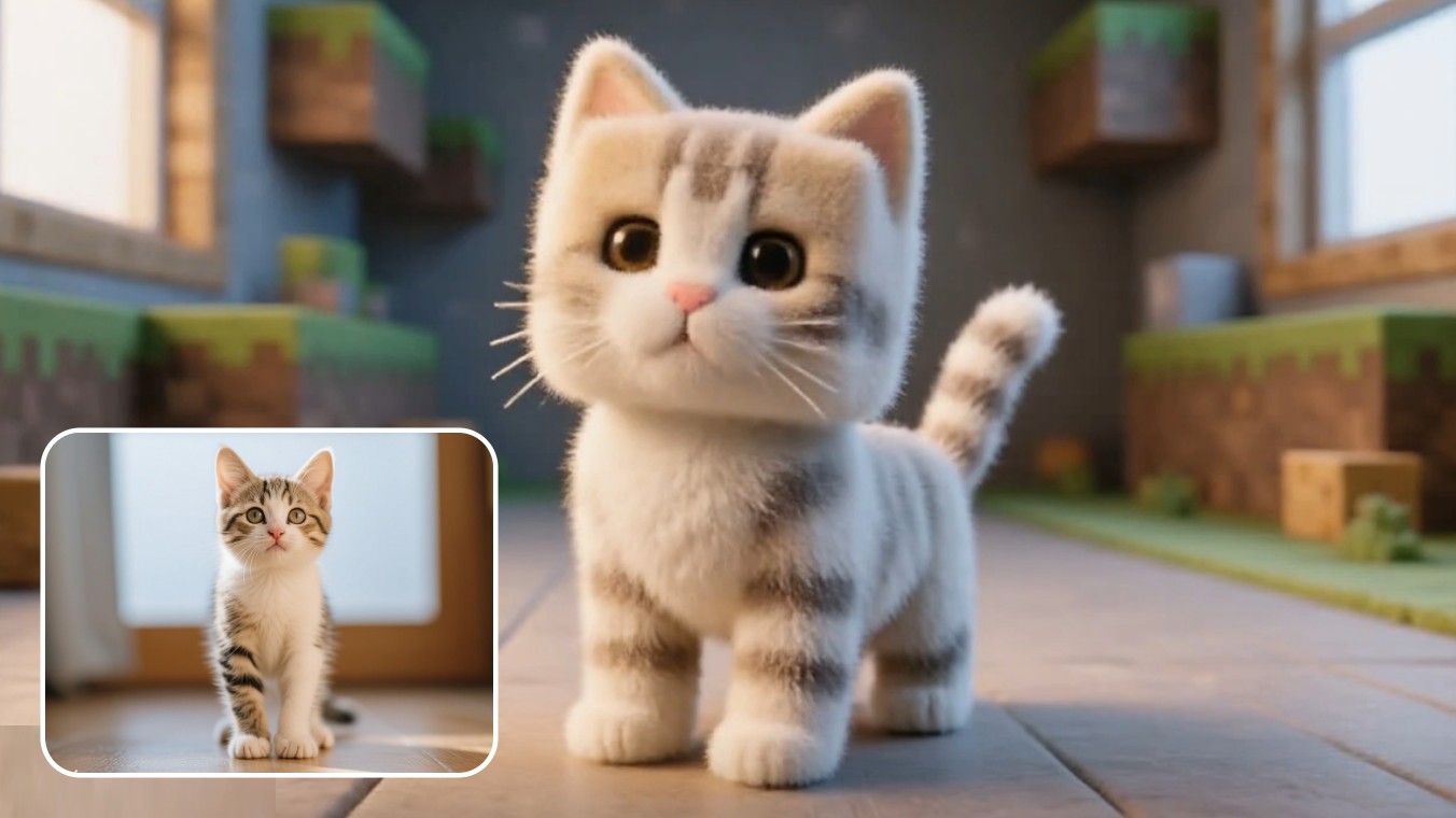 Transforme um gato branco fofo em um vídeo do Minecraft