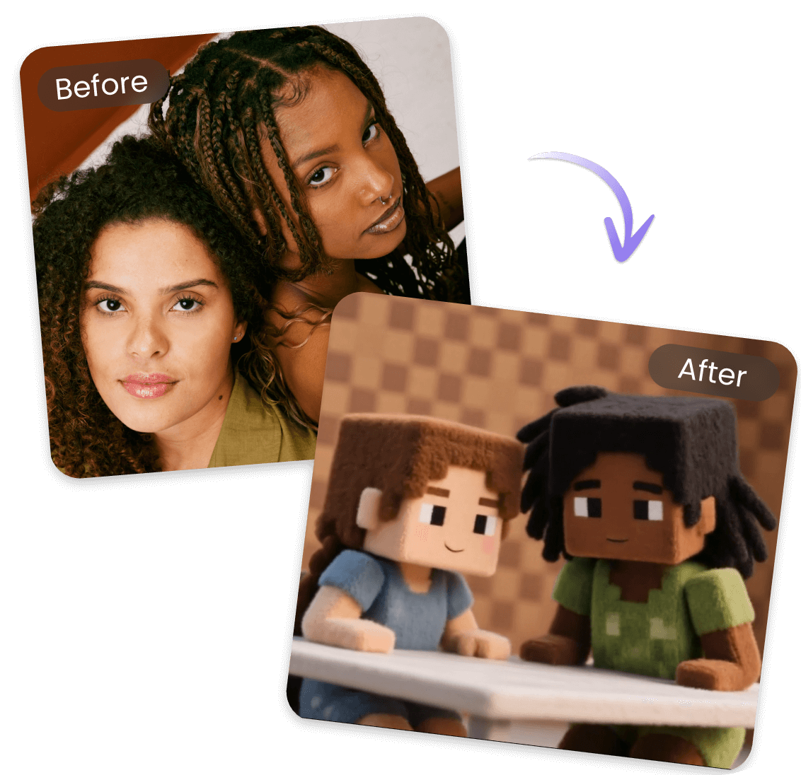 Transforme uma foto de grupo de duas garotas lado a lado em um vídeo do Minecraft