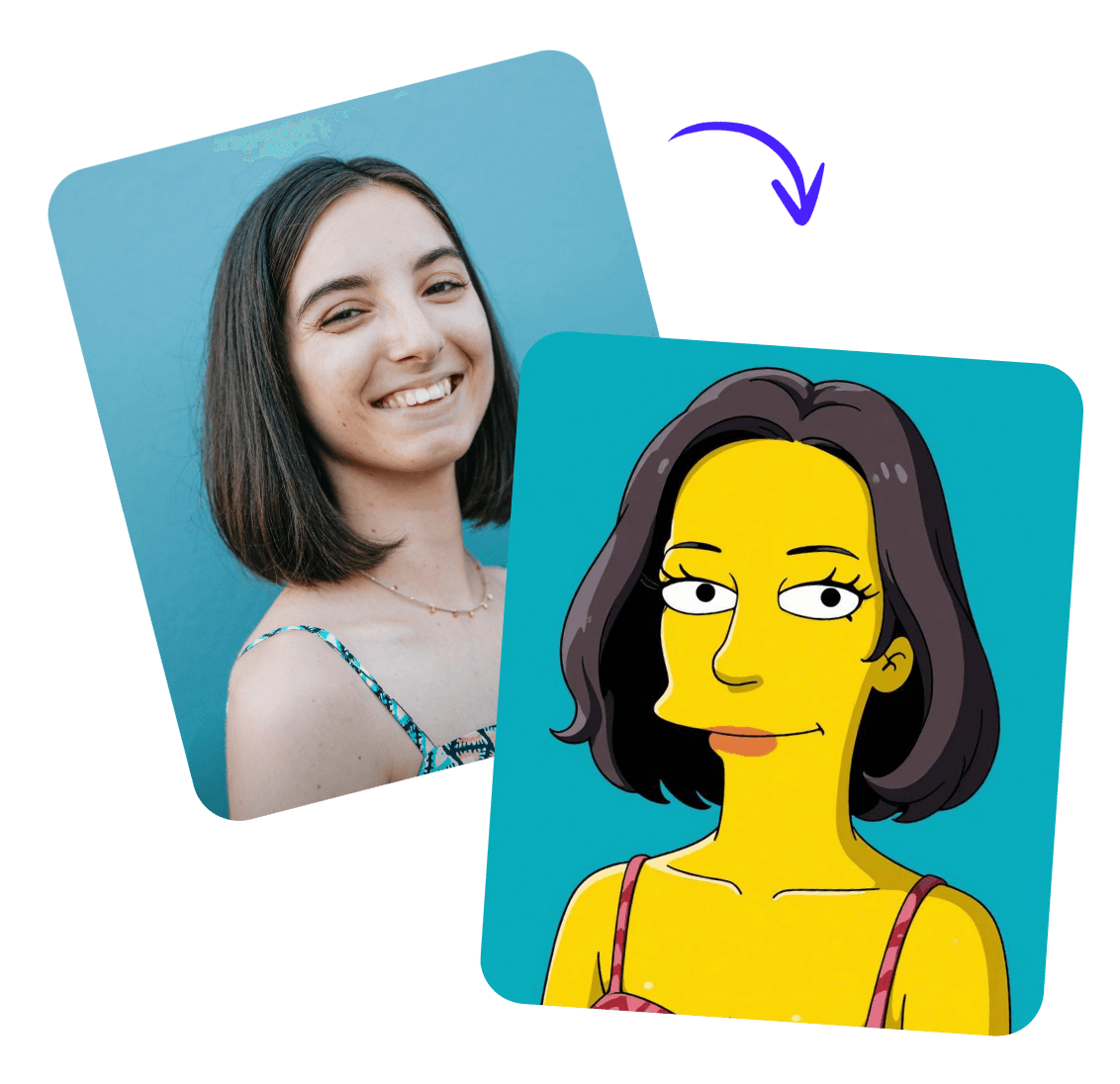 Turn a short haired girl in a floral halter into a Simpson character