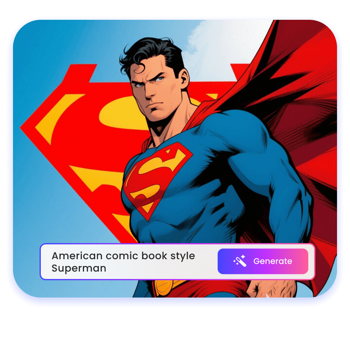Turn the text american comic book style superman into an anime style image